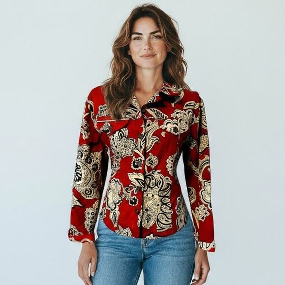 CANDY COUTURE Paisley Cotton Jacket Women’s XL Embellished Retro Funky - Picture 3 of 4